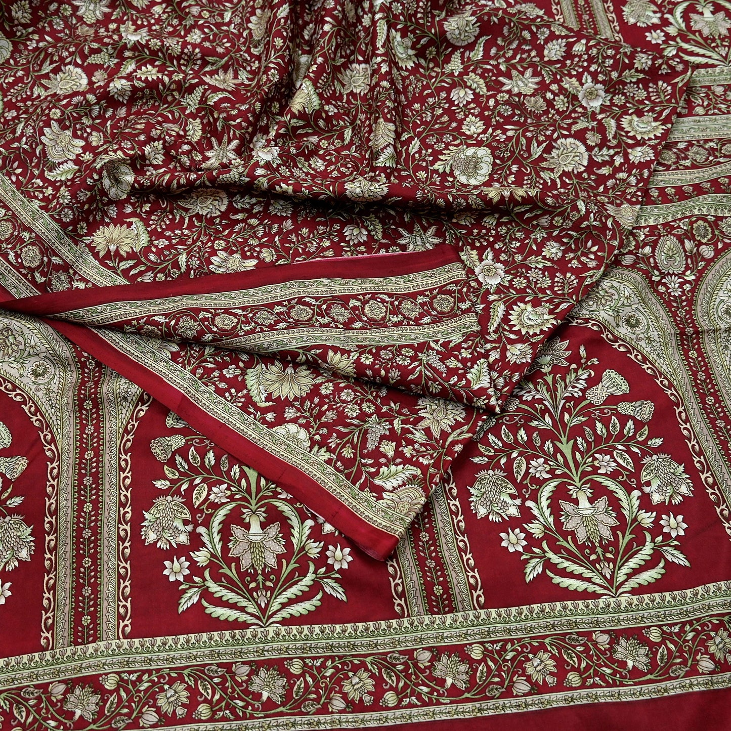 Indian Vintage Maroon Pure Silk Printed Saree 6 Yards Soft Floral Fabric Dressmaking, Quilting, Crafting, Sewing & Upcycling Dress Making