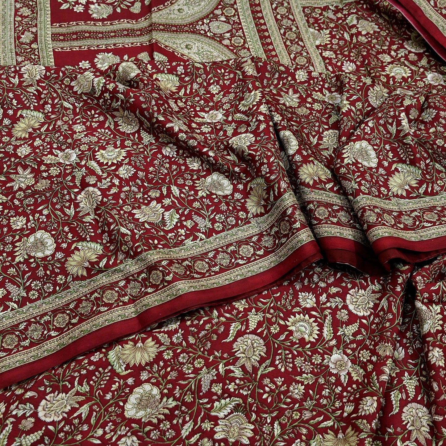 Indian Vintage Maroon Pure Silk Printed Saree 6 Yards Soft Floral Fabric Dressmaking, Quilting, Crafting, Sewing & Upcycling Dress Making