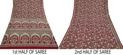 Indian Vintage Maroon Pure Silk Printed Saree 6 Yards Soft Floral Fabric Dressmaking, Quilting, Crafting, Sewing & Upcycling Dress Making