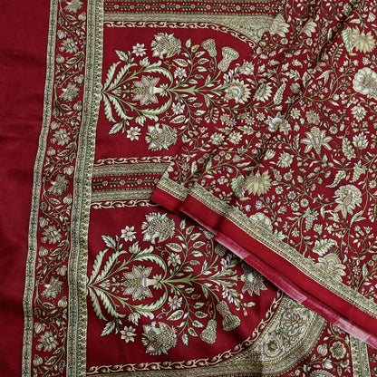 Indian Vintage Maroon Pure Silk Printed Saree 6 Yards Soft Floral Fabric Dressmaking, Quilting, Crafting, Sewing & Upcycling Dress Making