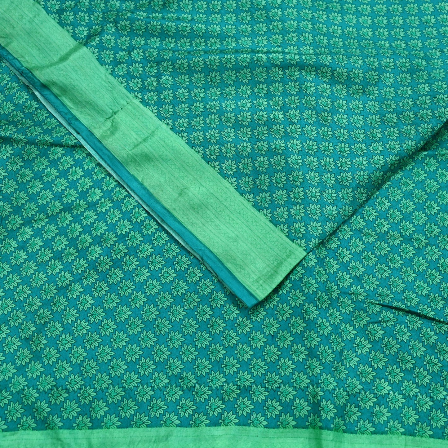 Indian Vintage Green Pure Silk Printed Saree 5 Yards Soft Floral Fabric Dressmaking, Quilting, Crafting, Sewing & Upcycling Dress Making