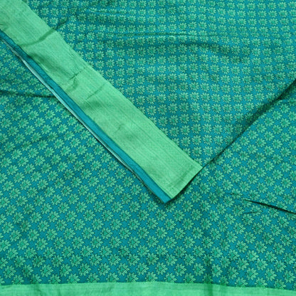 Indian Vintage Green Pure Silk Printed Saree 5 Yards Soft Floral Fabric Dressmaking, Quilting, Crafting, Sewing & Upcycling Dress Making