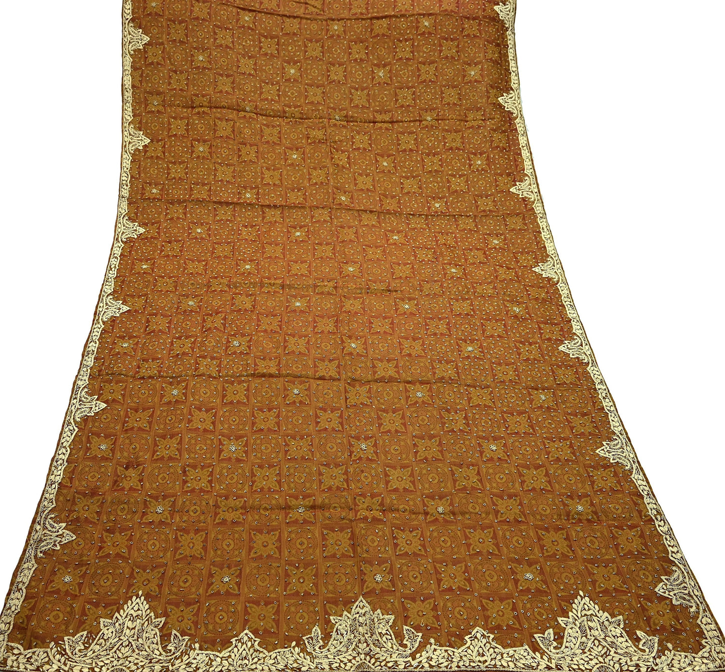 Indian Vintage Heavy Green Dupatta Pure Organza Silk Stole Hand Embroidered Scarves Zardozi Zari Bridal Veil Wrap Hijab