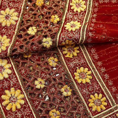 Indian Pre-owned Heavy Red Pure Georgette Silk Hand Embroidered Dupatta Designer By Manish Malhotra Bridal Wear Dabka Zardozi Veil Hijab