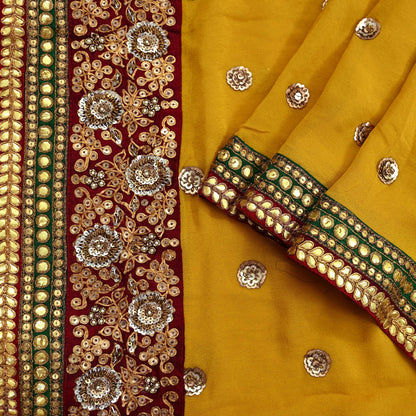 Indian Vintage Heavy Dupatta Yellow Pure Georgette Silk Stole Hand Embroidered By Designer Sabyasachi Scarves Zardozi Bridal Veil