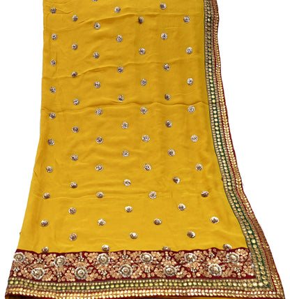 Indian Vintage Heavy Dupatta Yellow Pure Georgette Silk Stole Hand Embroidered By Designer Sabyasachi Scarves Zardozi Bridal Veil