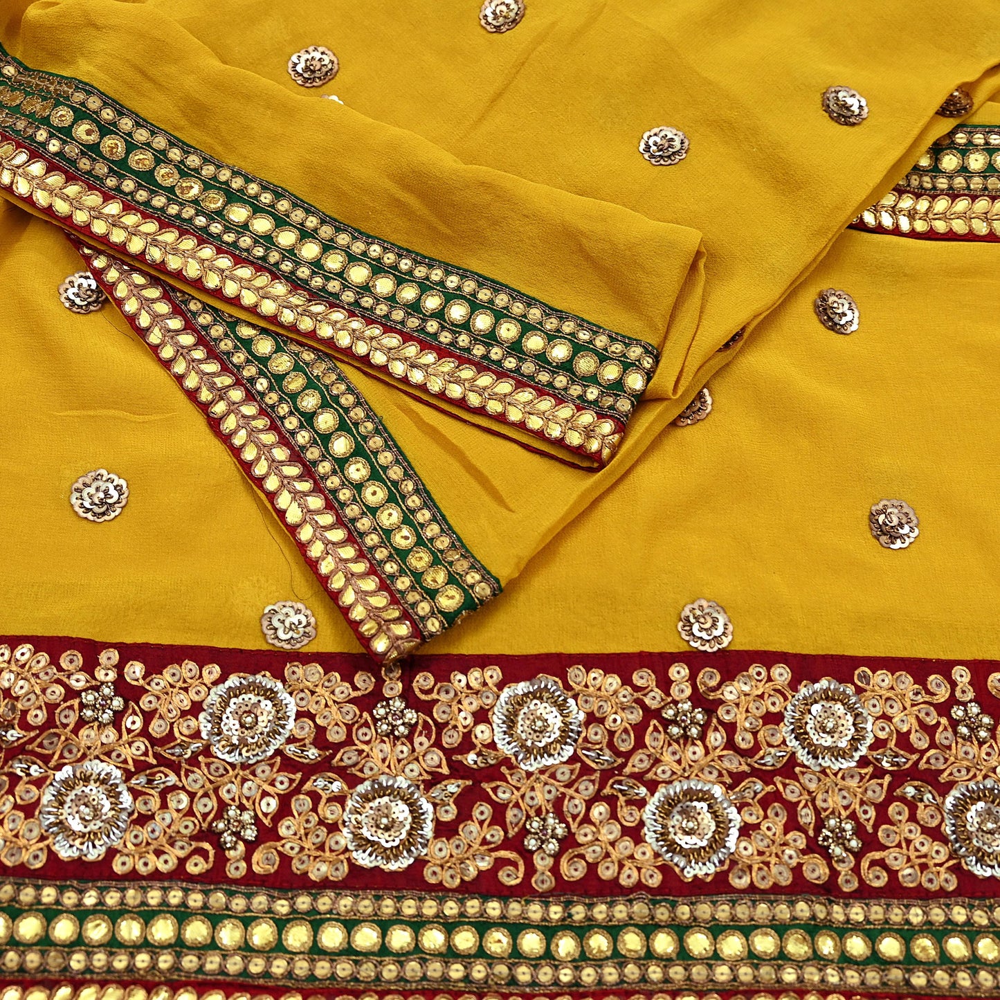Indian Vintage Heavy Dupatta Yellow Pure Georgette Silk Stole Hand Embroidered By Designer Sabyasachi Scarves Zardozi Bridal Veil