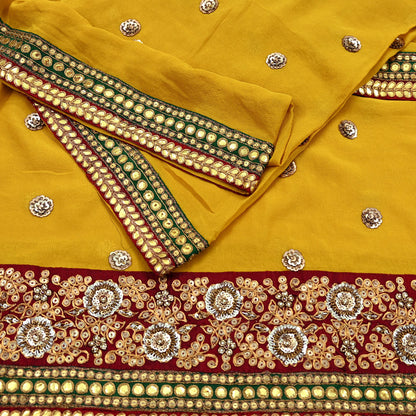 Indian Vintage Heavy Dupatta Yellow Pure Georgette Silk Stole Hand Embroidered By Designer Sabyasachi Scarves Zardozi Bridal Veil