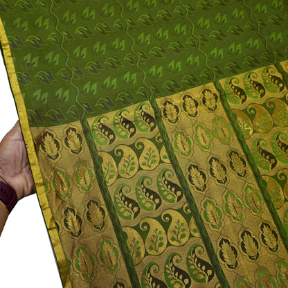 Indian Vintage Heavy Green Kanjivaram Saree 100% Pure Silk Zari 5Yd Floral Crafting Dress making Crafting Quilting Bollywood Saree