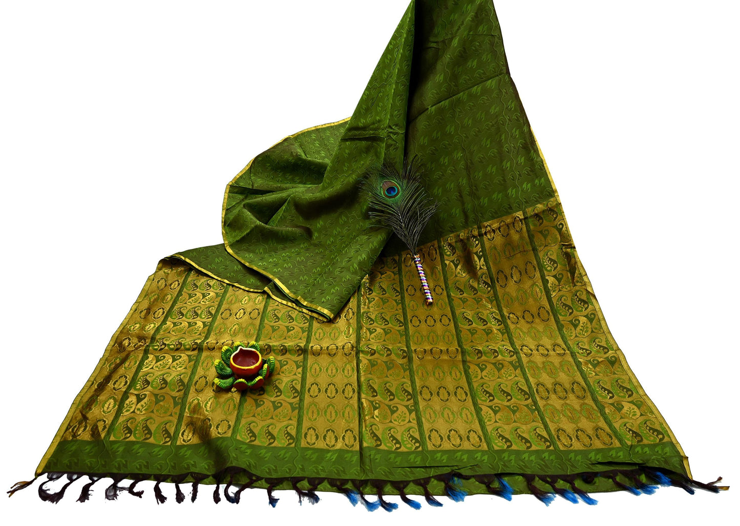 Indian Vintage Heavy Green Kanjivaram Saree 100% Pure Silk Zari 5Yd Floral Crafting Dress making Crafting Quilting Bollywood Saree