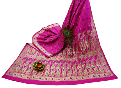Indian Vintage Sari Magenta Heavy Pure Satin Silk Woven Banarasi Brocade Saree Zari 5Yd Ethnic Dress making Crafting Bollywood