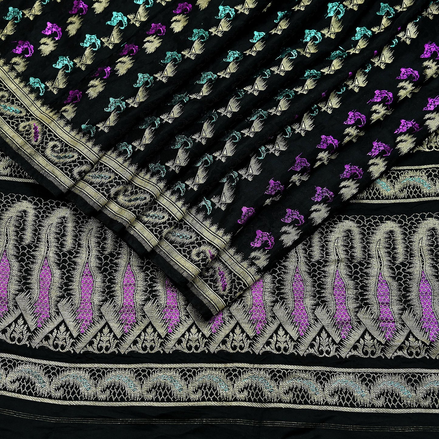 Indian Vintage Sari Heavy Black Pure Satin Silk Brocade Banarasi Sarees Zari 5Yd craft fabric dress making Crafting Upcycle