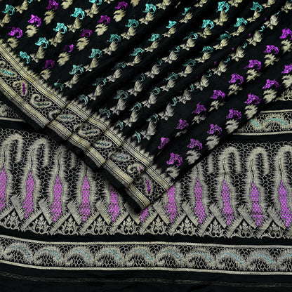 Indian Vintage Sari Heavy Black Pure Satin Silk Brocade Banarasi Sarees Zari 5Yd craft fabric dress making Crafting Upcycle