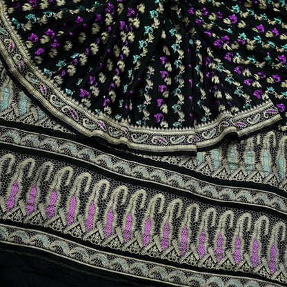 Indian Vintage Sari Heavy Black Pure Satin Silk Brocade Banarasi Sarees Zari 5Yd craft fabric dress making Crafting Upcycle