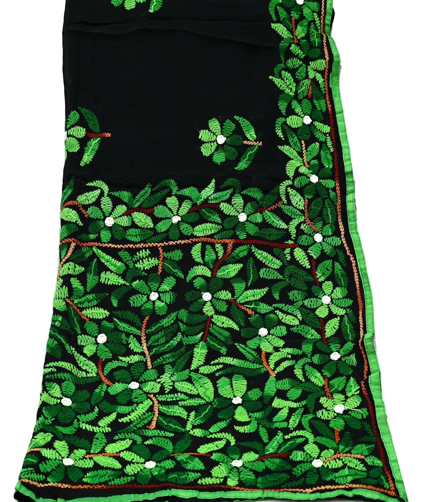 Indian Vintage Dupatta Black Long Stole Blend Georgette Hand Embroidered Phulkari Stole Scarves Party wear