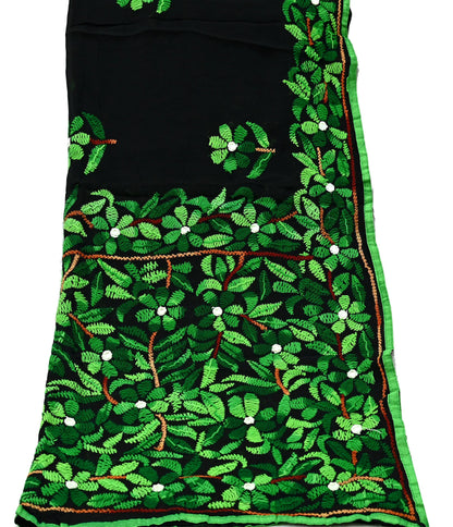 Indian Vintage Dupatta Black Long Stole Blend Georgette Hand Embroidered Phulkari Stole Scarves Party wear