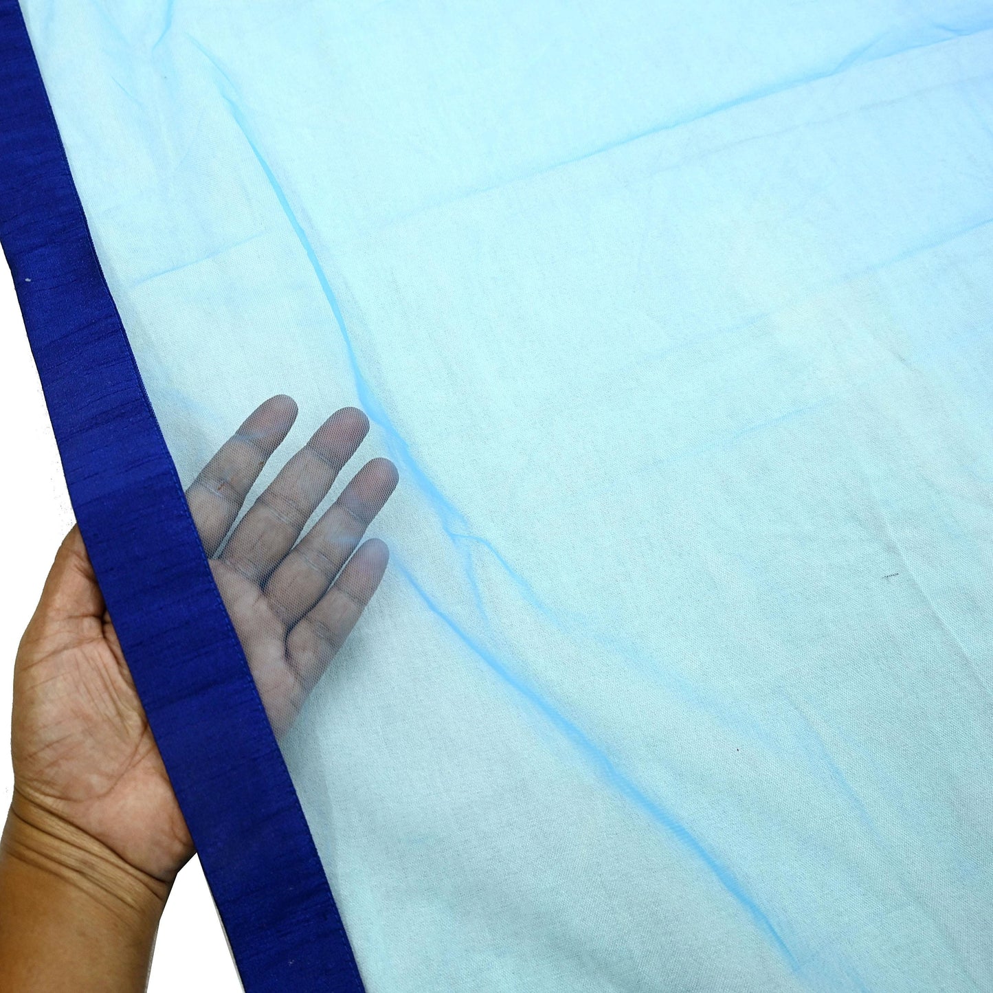 Indian Vintage Light Blue & Green Net/Mesh Design Fabric Dress Designing Sari Fabric Dressmaking For Craft Floral design 3yards