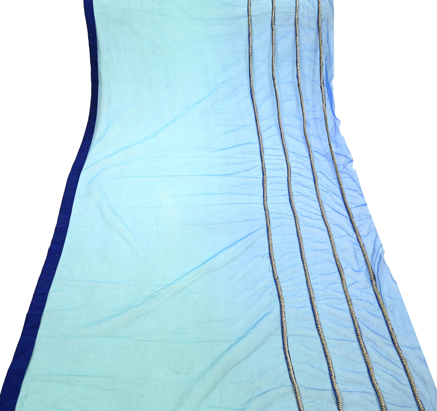 Indian Vintage Light Blue & Green Net/Mesh Design Fabric Dress Designing Sari Fabric Dressmaking For Craft Floral design 3yards