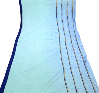 Indian Vintage Light Blue & Green Net/Mesh Design Fabric Dress Designing Sari Fabric Dressmaking For Craft Floral design 3yards