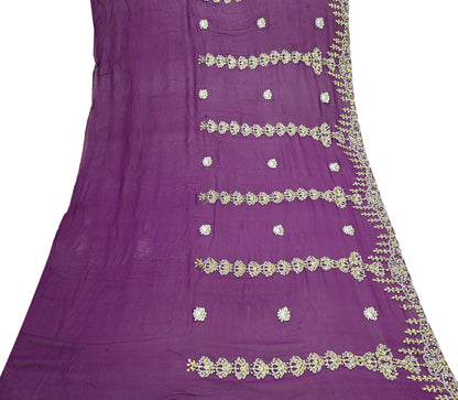 Indian Vintage Purple Pure Georgette silk Hand Embroidered Design Fabric 63"X45" Zardozi/Dabka/Zari Crafting Quilting Dress making Crafting