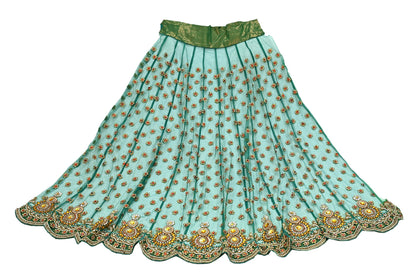 Indian Vintage Green Net/Mesh Design Fabric Dress Designing Sari Fabric Dressmaking For Craft Floral design