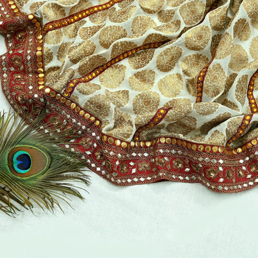 Indian Vintage Ivory Georgette Design Fabric Dress Designing Sari Fabric Dressmaking For Craft Floral design