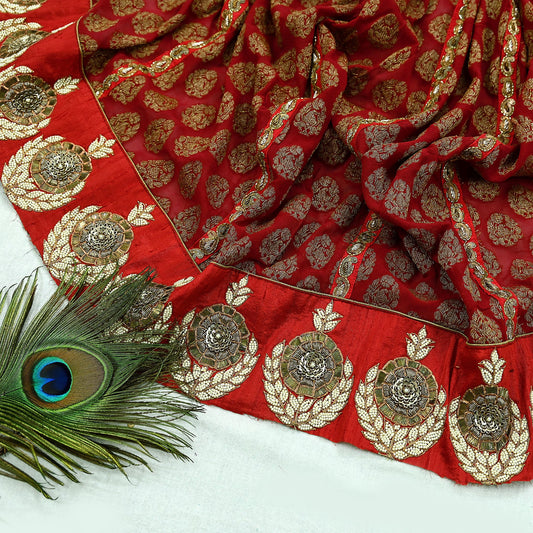 Indian Vintage Red Georgette Design Fabric Dress Designing Sari Fabric Dressmaking For Craft Floral design