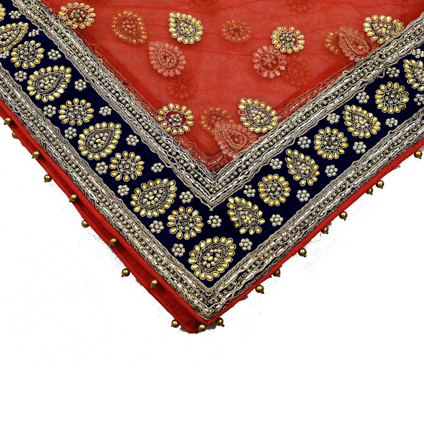 Indian Vintage Heavy Bridal Orange Dupatta Net Mesh Long Stole Hand Embroidered Scarves Golden Zardozi Dabka Zari Sequins Wedding Veil Hijab