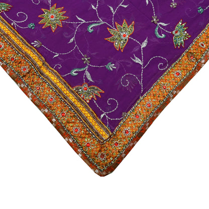 Indian Vintage Heavy Purple Dupatta Pure Georgette Silk Long Stole Hand Embroidered  Scarves Zardozi
