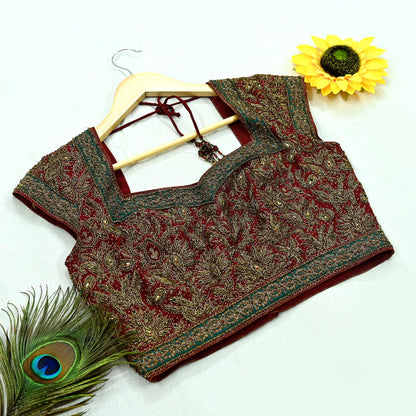 Indian Pre-owned Maroon Pure Silk Hand Embroidered Ritu Kumar Designer Lehenga 3pcs Set Ethnic Bollywood Party Wear