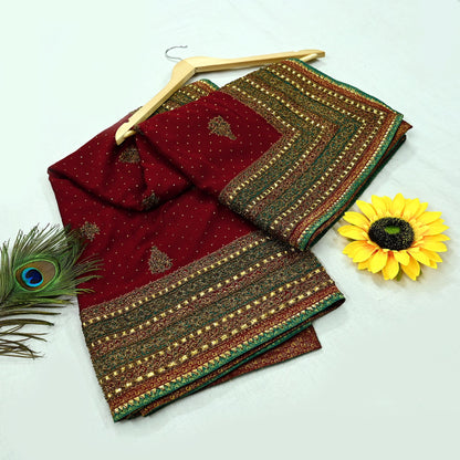 Indian Vintage Heavy Maroon Dupatta Pure Silk Long Stole Hand Embroidered Designer By Ritu Kumar Scarves Scarf Zari Zardozi