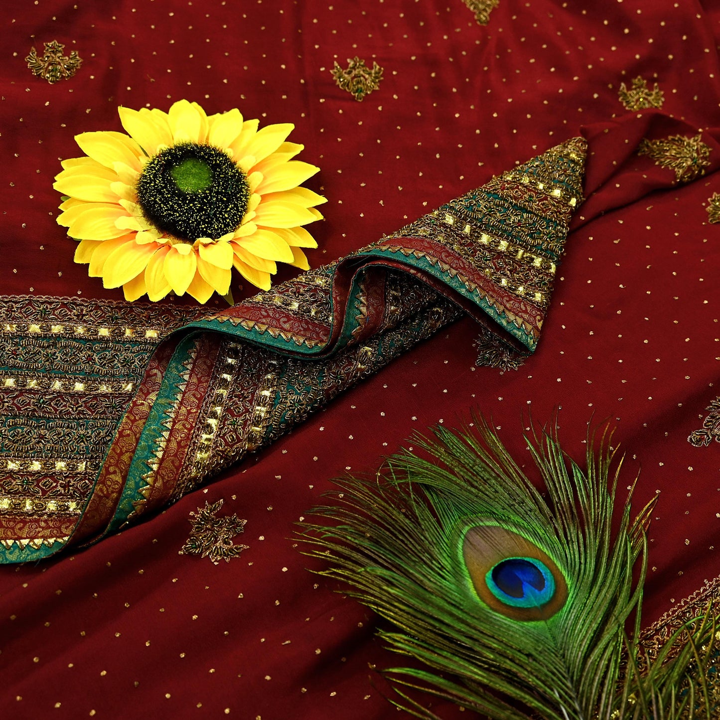 Indian Vintage Heavy Maroon Dupatta Pure Silk Long Stole Hand Embroidered Designer By Ritu Kumar Scarves Scarf Zari Zardozi