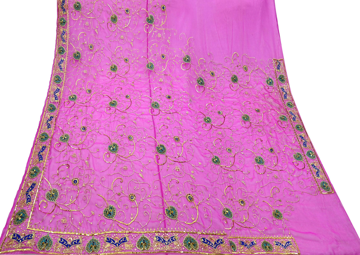 Indian Vintage Magenta American Georgette Hand Embroidered Rajputi Phoshak Lehenga/Dupatta 2pcs Set Bridal Party Wear Peacock Design Zari