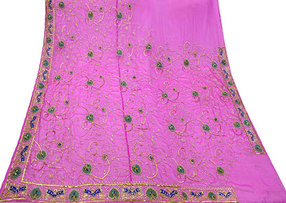 Indian Vintage Magenta American Georgette Hand Embroidered Rajputi Phoshak Lehenga/Dupatta 2pcs Set Bridal Party Wear Peacock Design Zari