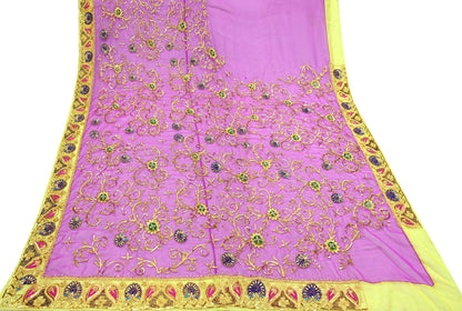Indian Vintage Magenta & Green American Georgette Hand Embroidered Rajputi Phoshak Lehenga/Dupatta 2pcs Set Bridal Party Wear Peacock Design
