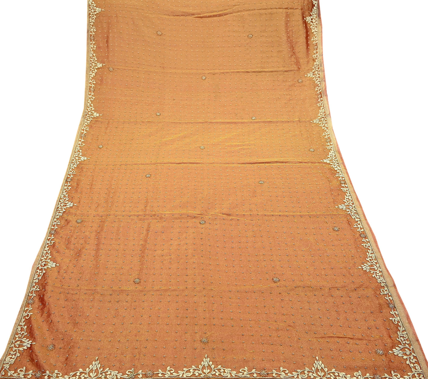 Indian Vintage Heavy Bridal Dupatta Golden Pure Tissue Silk Long Stole Hand Embroidered Scarves Zari Zardozi/Dabka Wedding Hijab