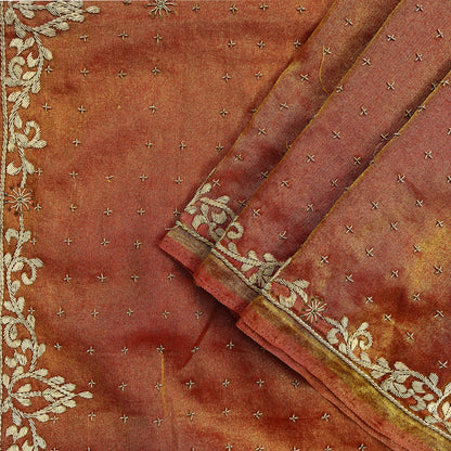 Indian Vintage Heavy Bridal Dupatta Golden Pure Tissue Silk Long Stole Hand Embroidered Scarves Zari Zardozi/Dabka Wedding Hijab