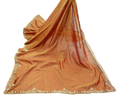 Indian Vintage Heavy Bridal Dupatta Golden Pure Tissue Silk Long Stole Hand Embroidered Scarves Zari Zardozi/Dabka Wedding Hijab