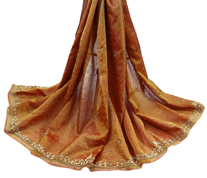 Indian Vintage Heavy Bridal Dupatta Golden Pure Tissue Silk Long Stole Hand Embroidered Scarves Zari Zardozi/Dabka Wedding Hijab