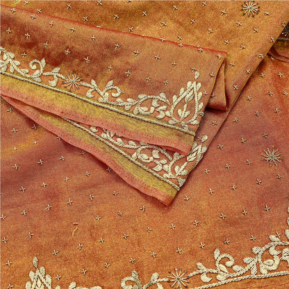 Indian Vintage Heavy Bridal Dupatta Golden Pure Tissue Silk Long Stole Hand Embroidered Scarves Zari Zardozi/Dabka Wedding Hijab