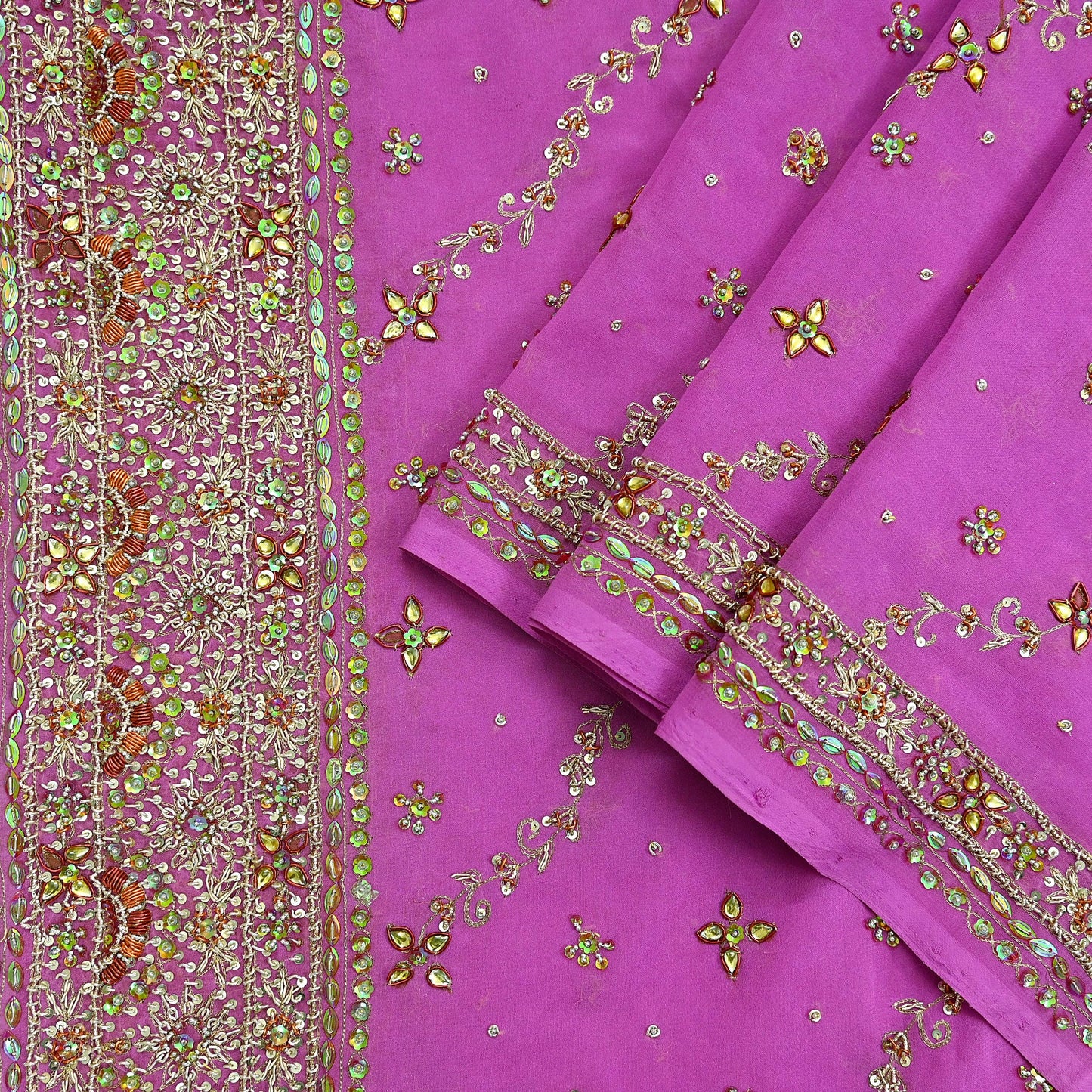 Indian Vintage Heavy Bridal Pink Dupatta Pure Georgette Silk Long Stole Hand Embroidered Scarf Zardozi/Dabka Wedding red Hijab veil Boho