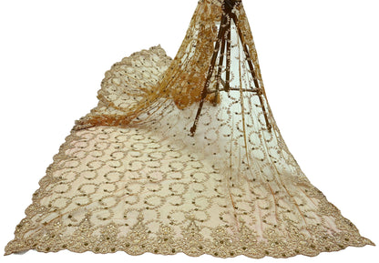 Indian Vintage Heavy Wedding Green Dupatta Net Mesh Long Stole Hand Embroidered Scarves Golden Zardozi Zari Sequins Dridal Veil Hijab