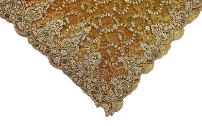 Indian Vintage Heavy Wedding Green Dupatta Net Mesh Long Stole Hand Embroidered Scarves Golden Zardozi Zari Sequins Dridal Veil Hijab