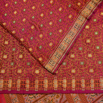 Indian Vintage Sari Pink Heavy Wedding Pure Satin Silk Woven Banarasi Tanchoi Saree 5Yd Ethnic Craft Fabric Upcycle Bridal Heavy Sarees