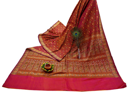 Indian Vintage Sari Pink Heavy Wedding Pure Satin Silk Woven Banarasi Tanchoi Saree 5Yd Ethnic Craft Fabric Upcycle Bridal Heavy Sarees
