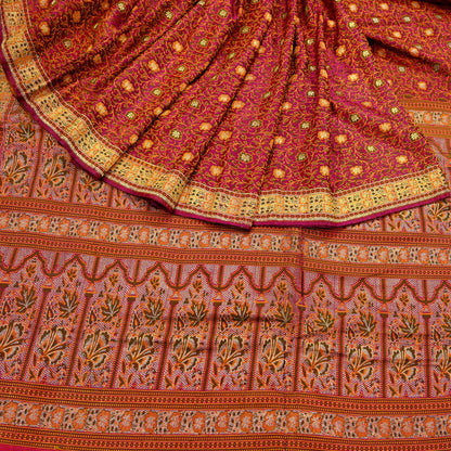 Indian Vintage Sari Pink Heavy Wedding Pure Satin Silk Woven Banarasi Tanchoi Saree 5Yd Ethnic Craft Fabric Upcycle Bridal Heavy Sarees