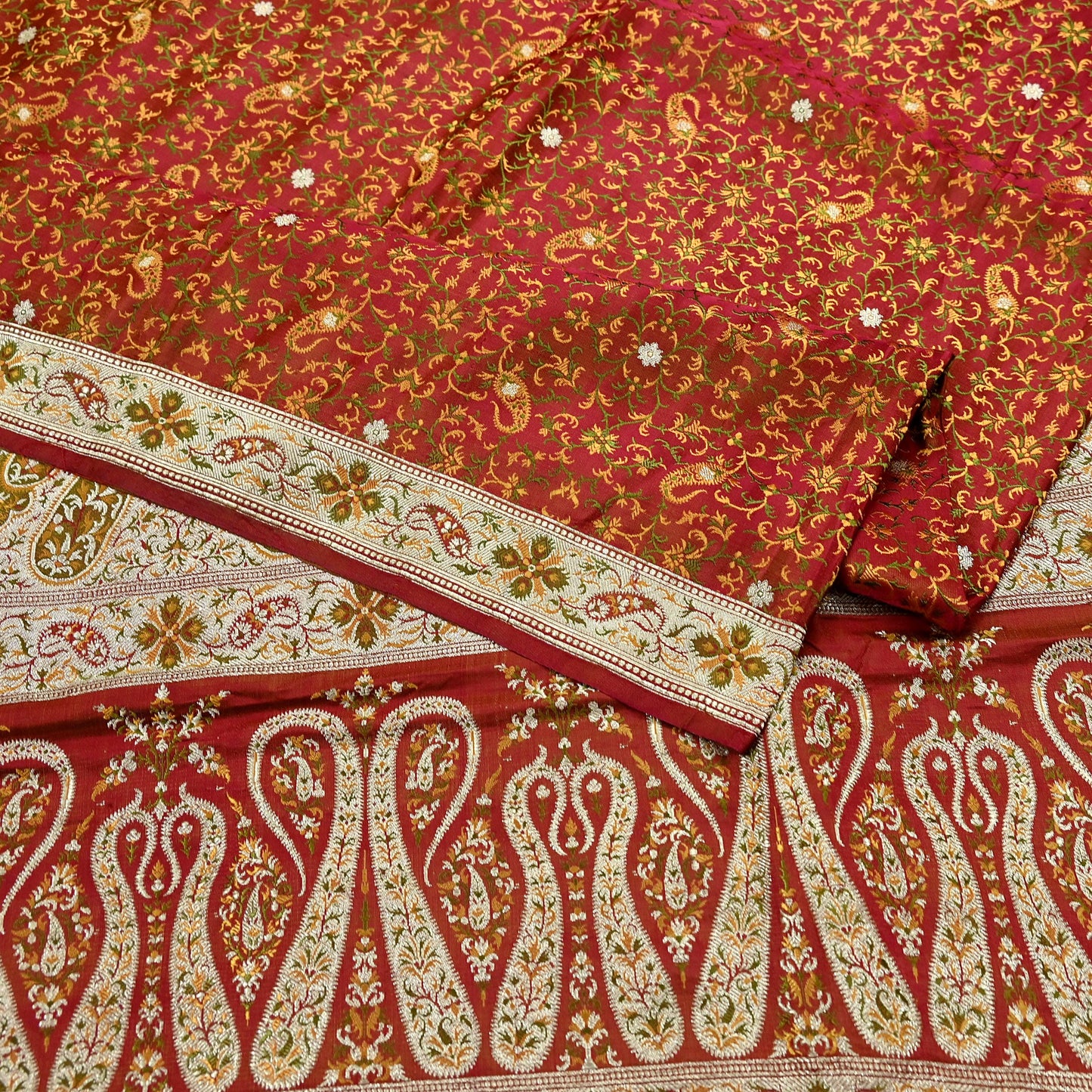 Indian Vintage Sari Maroon Heavy Wedding Pure Satin Silk Woven Banarasi Tanchoi Saree 5Yd Ethnic Craft Fabric Upcycle Bridal Heavy Sarees