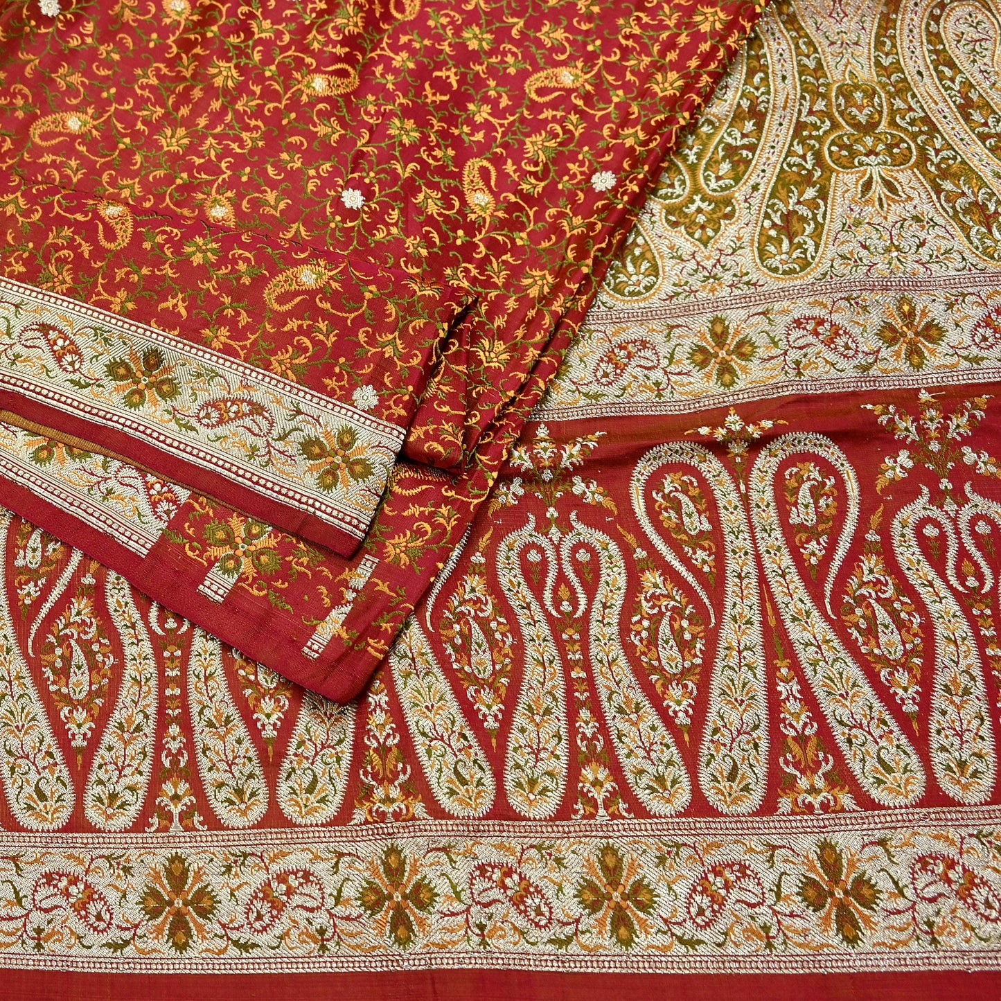 Indian Vintage Sari Maroon Heavy Wedding Pure Satin Silk Woven Banarasi Tanchoi Saree 5Yd Ethnic Craft Fabric Upcycle Bridal Heavy Sarees