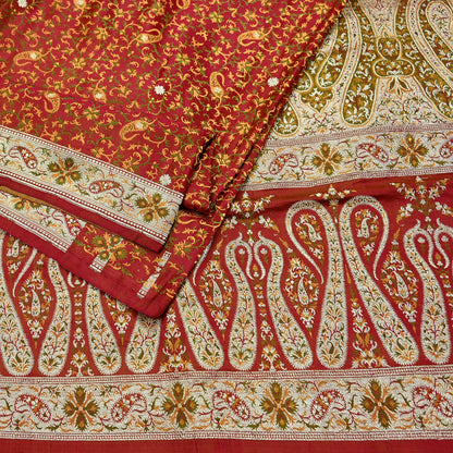 Indian Vintage Sari Maroon Heavy Wedding Pure Satin Silk Woven Banarasi Tanchoi Saree 5Yd Ethnic Craft Fabric Upcycle Bridal Heavy Sarees