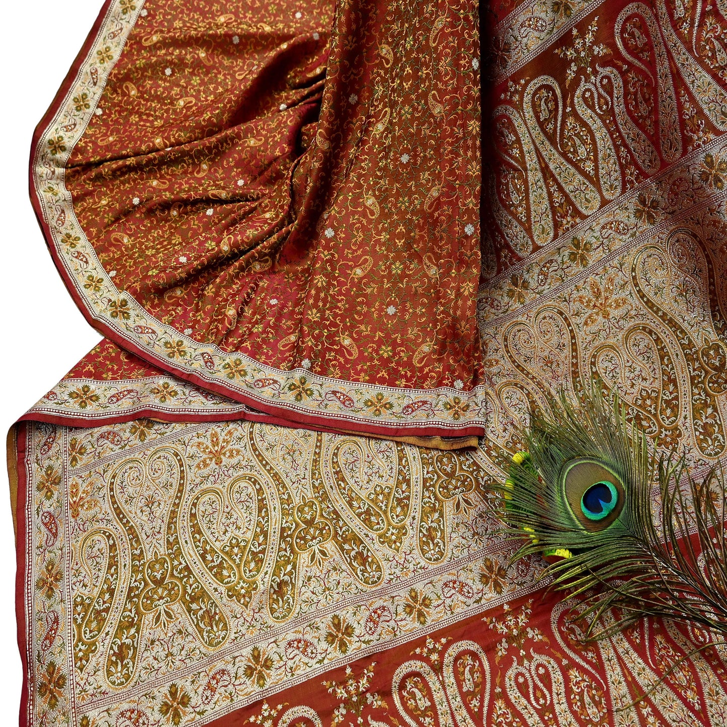 Indian Vintage Sari Maroon Heavy Wedding Pure Satin Silk Woven Banarasi Tanchoi Saree 5Yd Ethnic Craft Fabric Upcycle Bridal Heavy Sarees